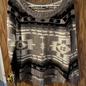 Roxy Grey & Black Aztec Knit Sweater, Medium